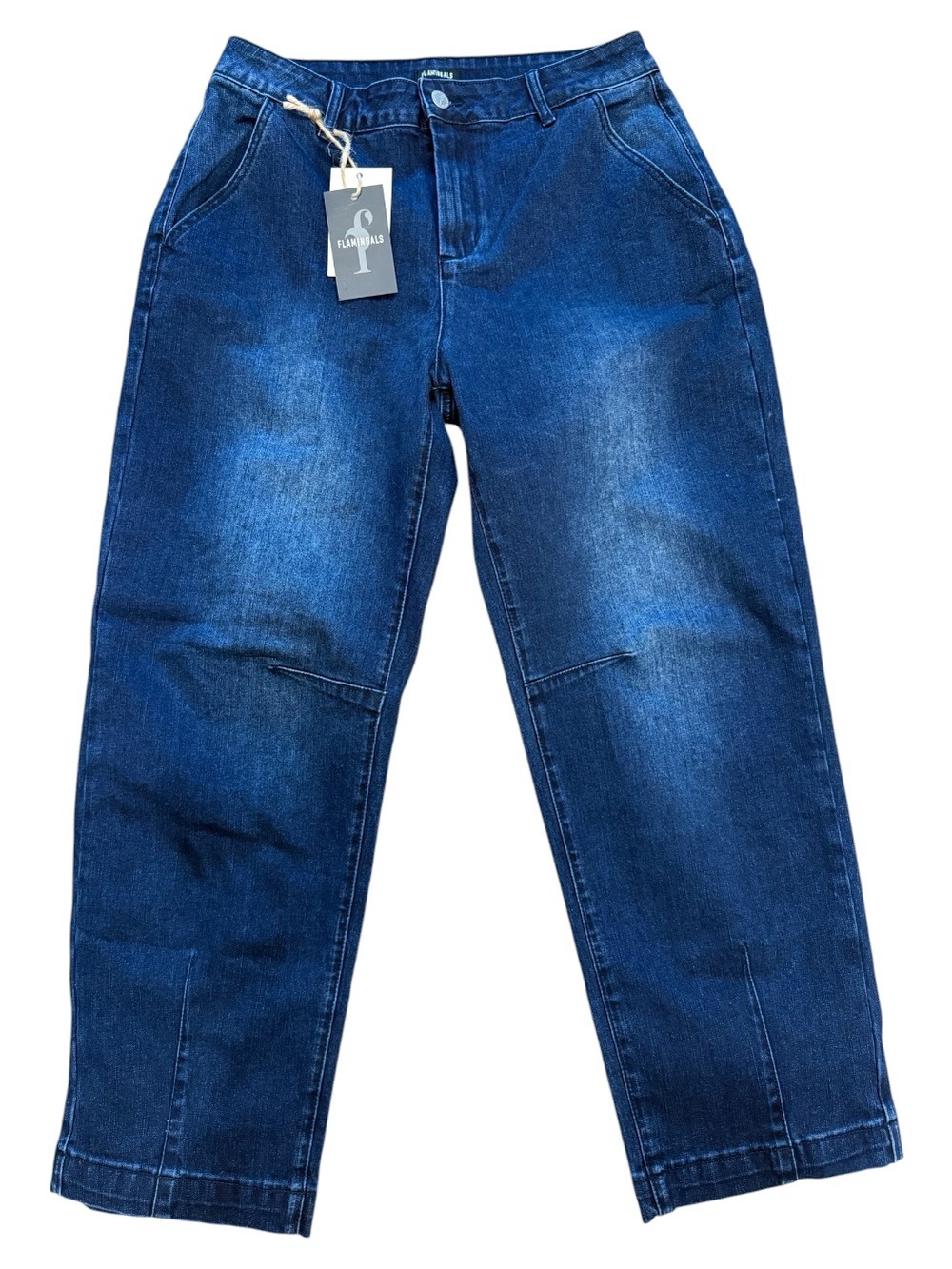 Flamingals Women’s Dark Blue Barrel Leg Crop Jeans Large